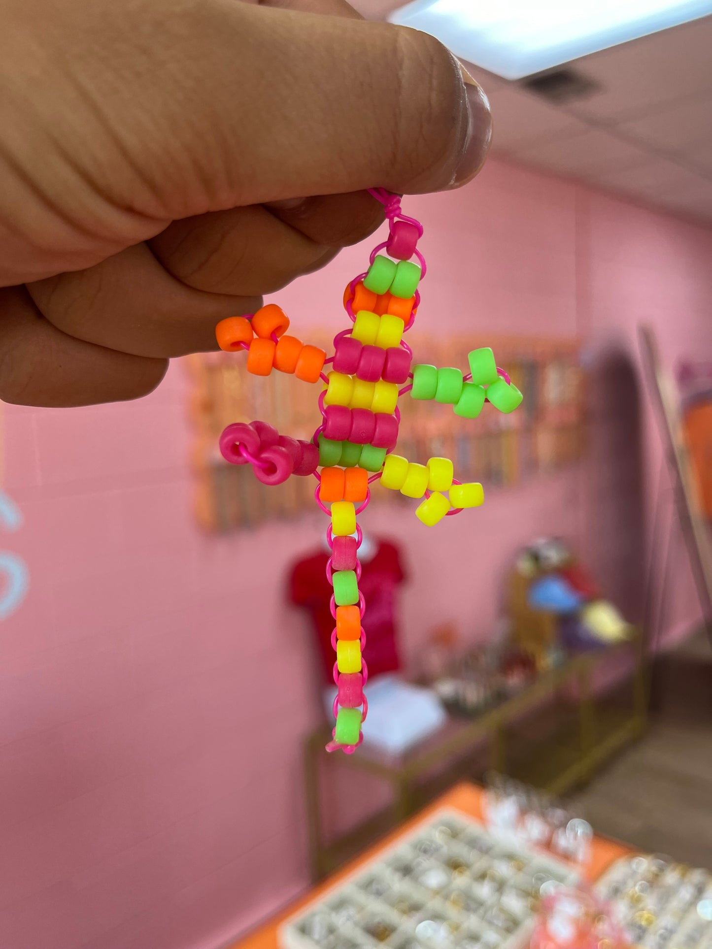 Neon Gecko Beaded Keychain