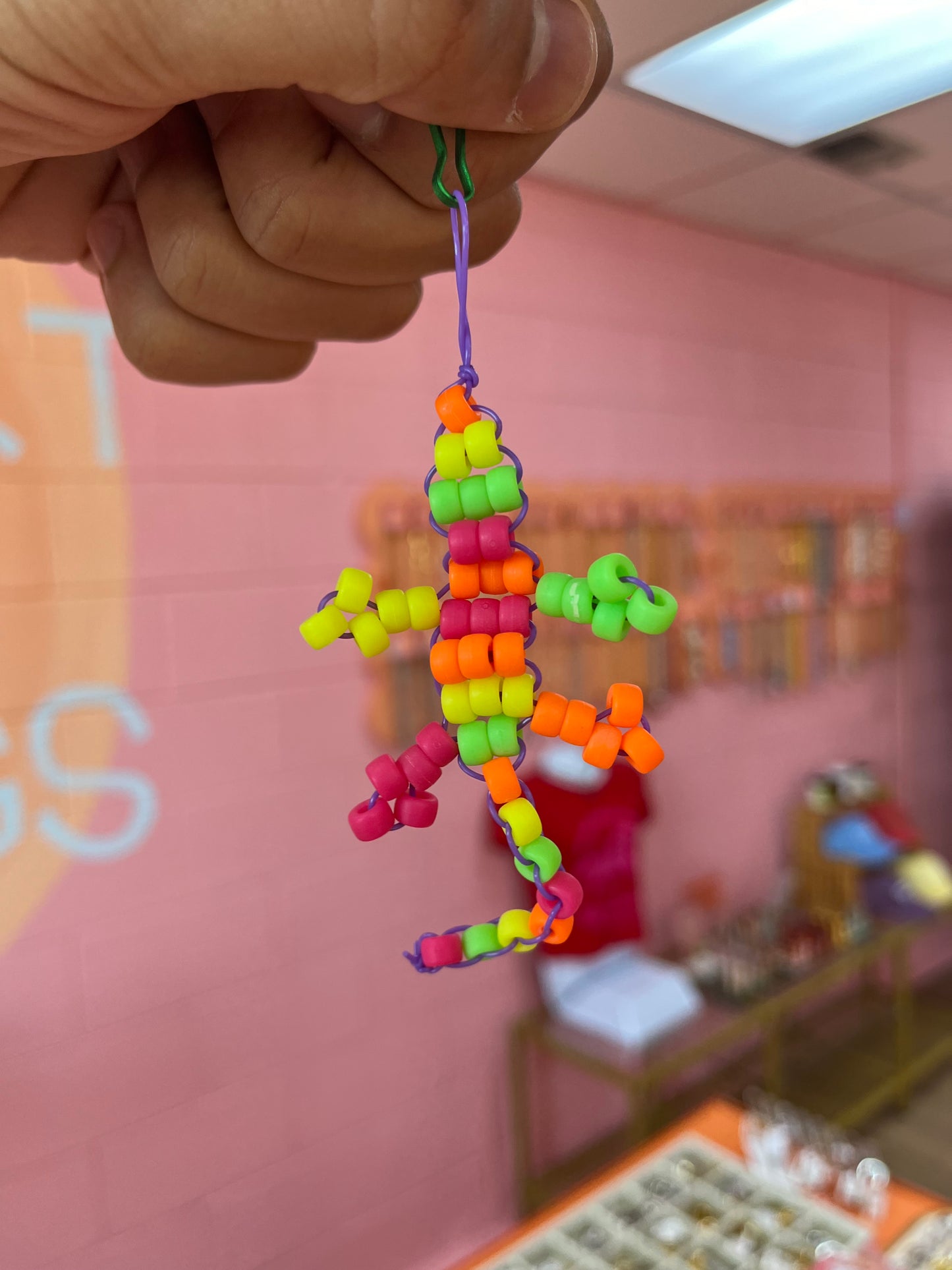 Neon Gecko Beaded Keychain