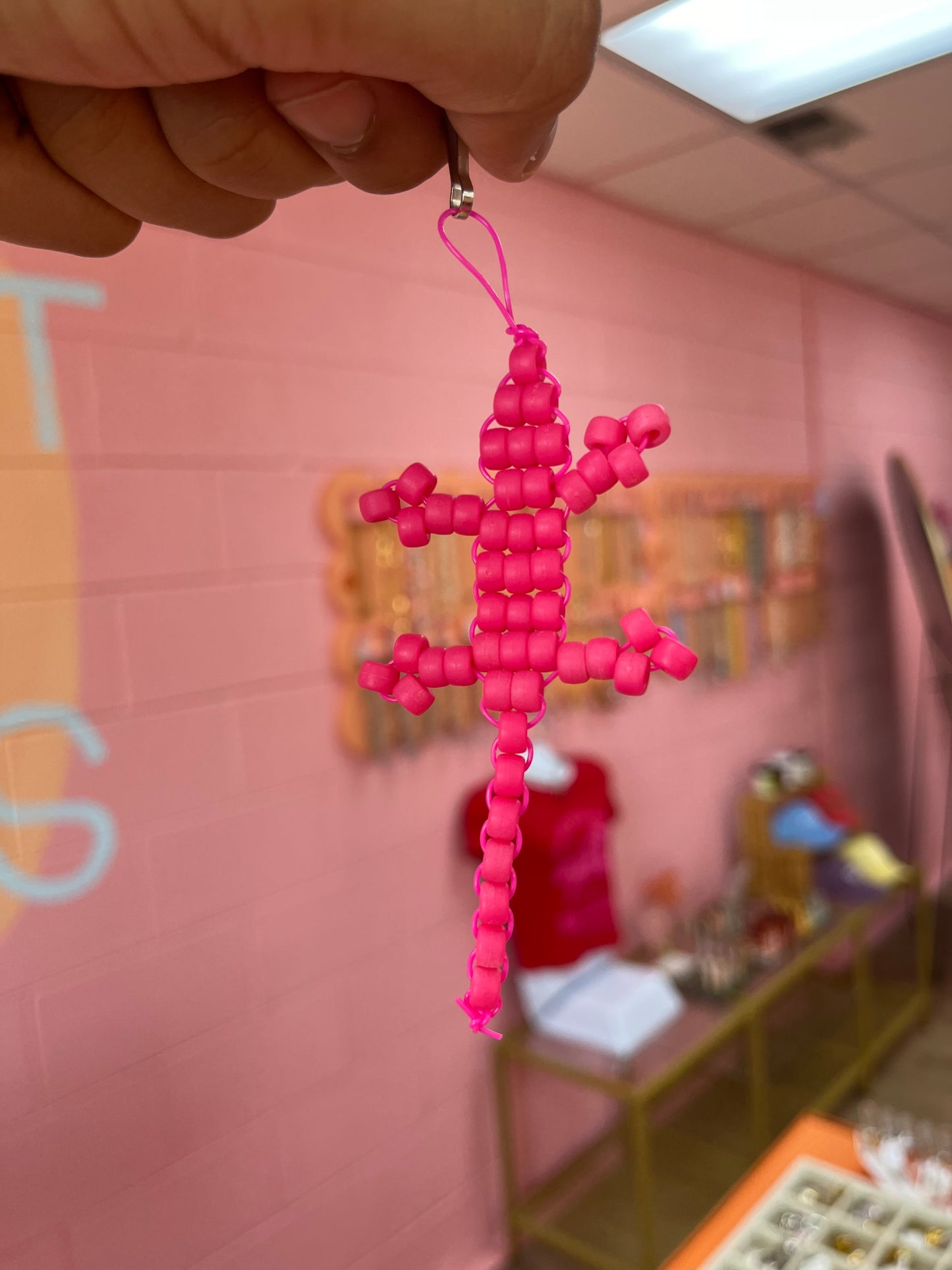 Neon Gecko Beaded Keychain