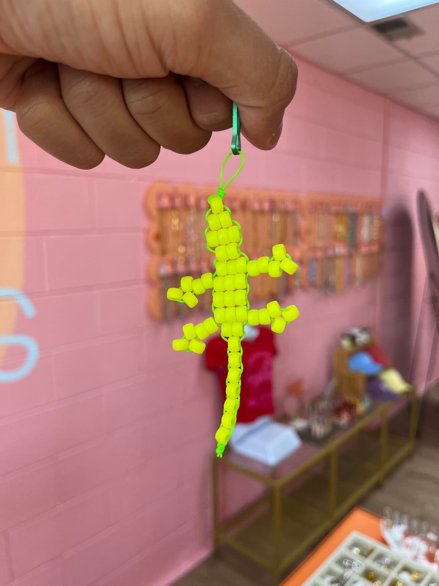 Neon Gecko Beaded Keychain