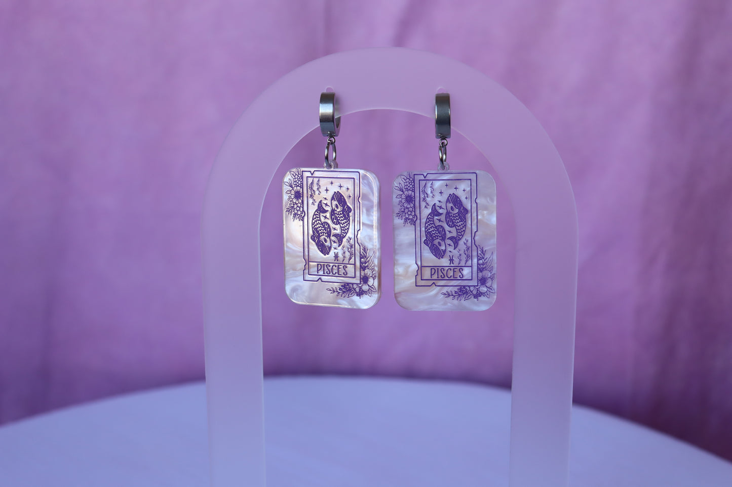 Purple Marble Zodiac Earrings