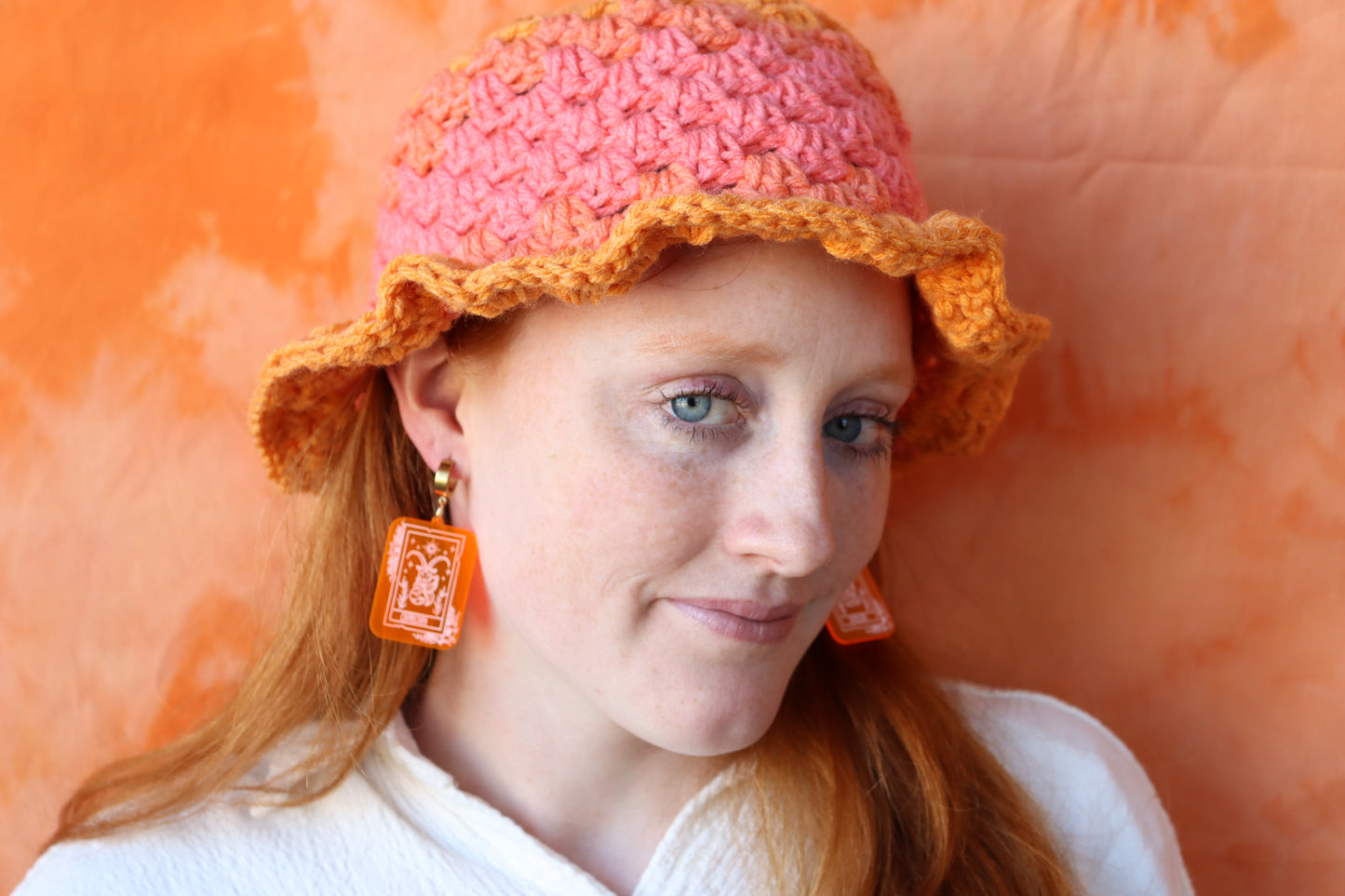 Neon Orange Zodiac Earrings