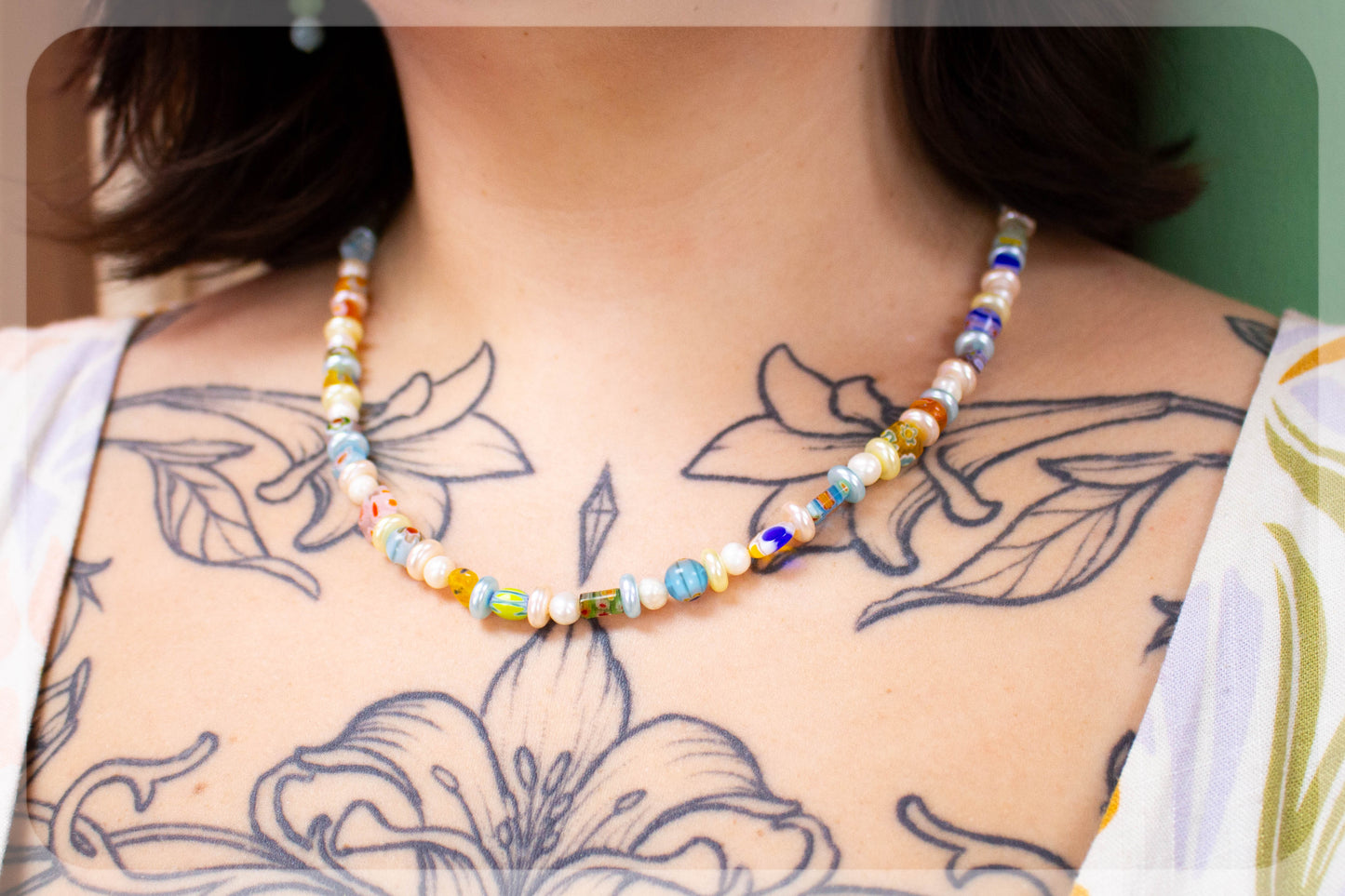 Floral Sea Glass Beaded Necklace