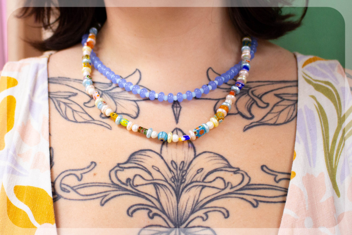 Floral Sea Glass Beaded Necklace