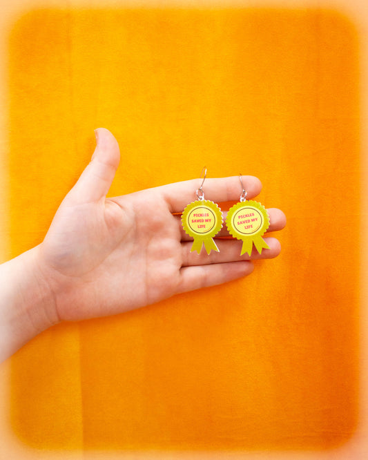 "Pickles Saved My Life" Medal Earrings
