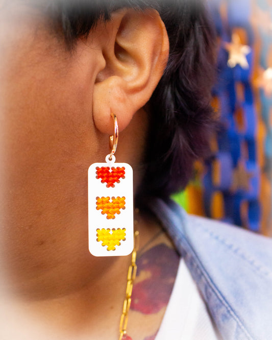 Cross Stitched Rainbow Heart Earrings