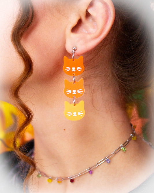 Cat Pink and Orange Sunrise Dangle Earrings