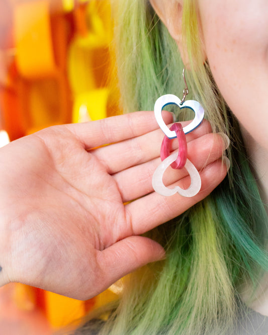 You're Safe With Me-Connected Cotton Candy Heart Earrings