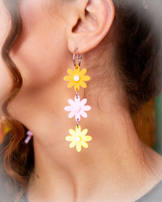 Pastel Rainbow Flower Statement Earrings