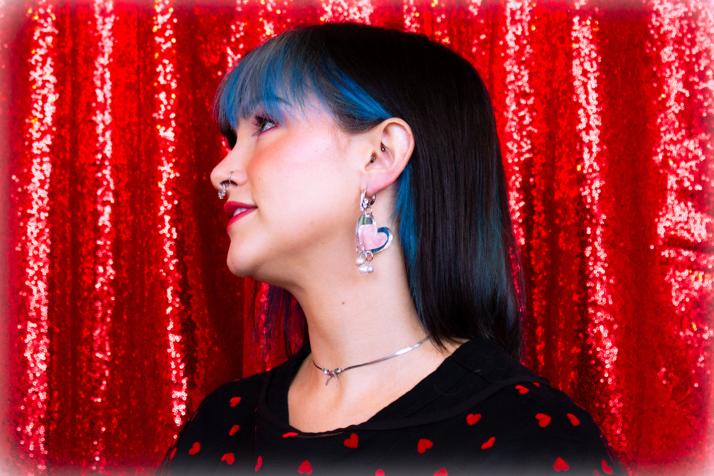 Yours Truly-Heart Pearl Dangle Earrings
