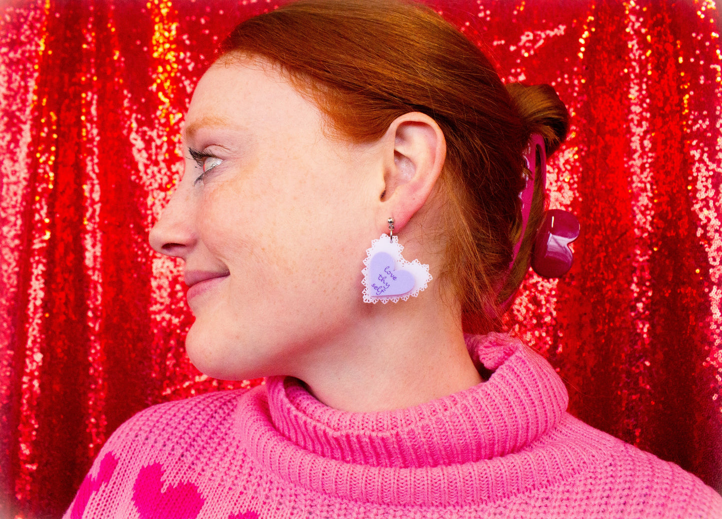 "Love Thy Self" Heart Earrings