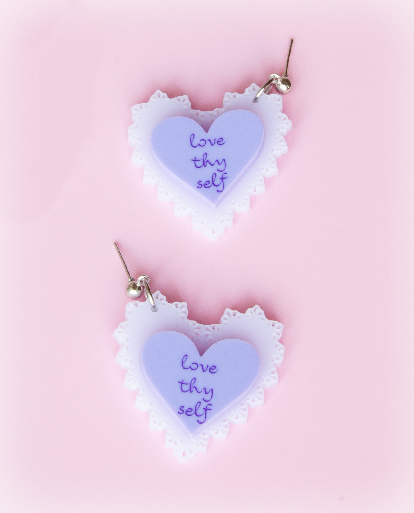 "Love Thy Self" Heart Earrings