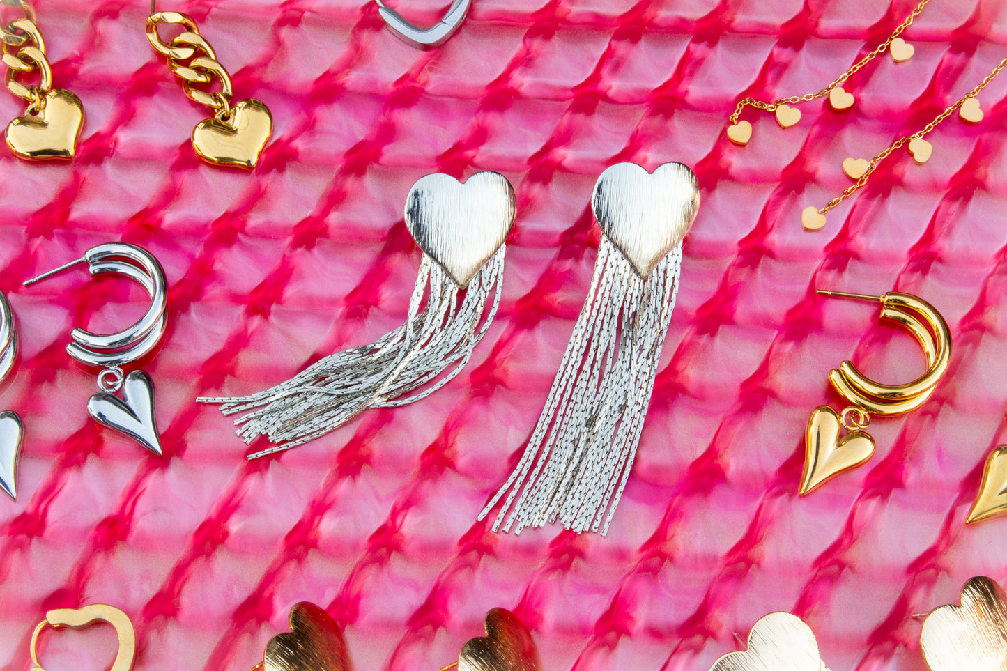 Titanium Heart Fringe Earrings
