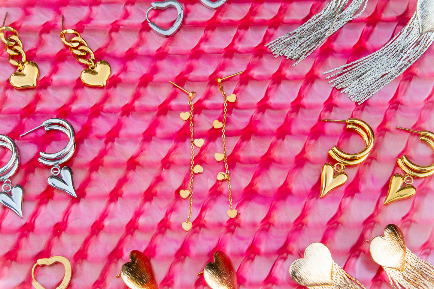 Single Thread of Gold Tied me to You-Heart Chain Earrings