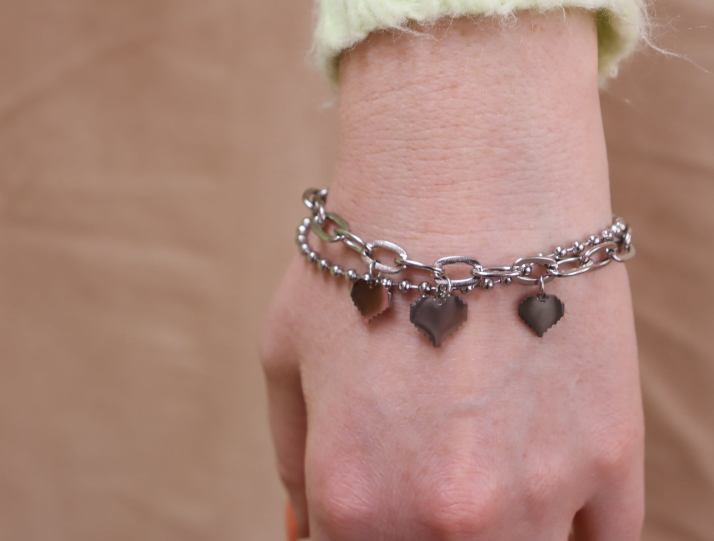 Pixelated Layered Heart Titanium Bracelet