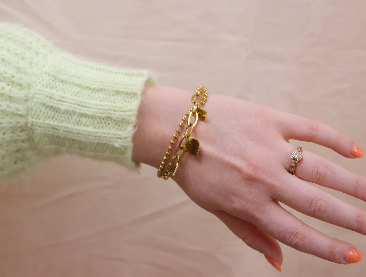 Pixelated Layered Heart Titanium Bracelet