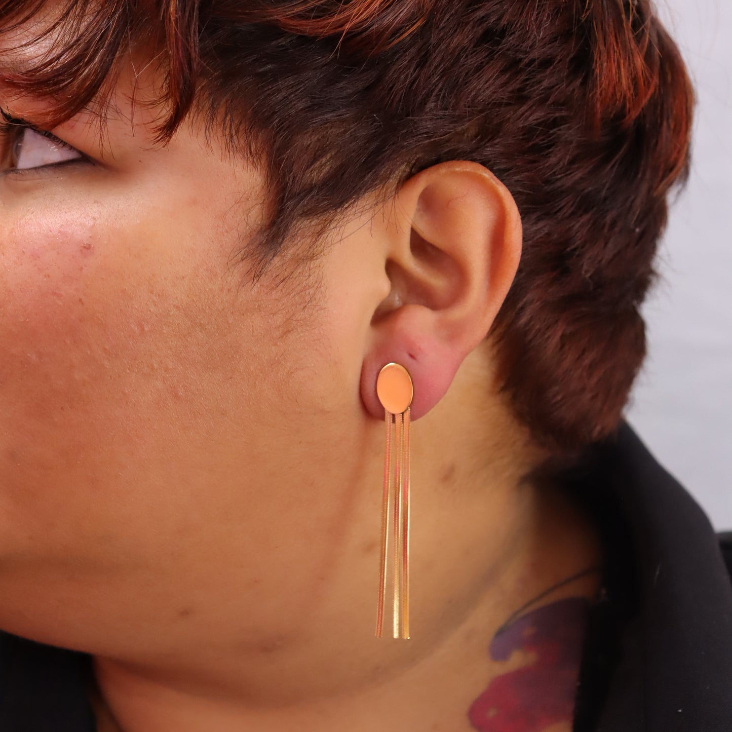 Titanium Tassel Oval Earrings