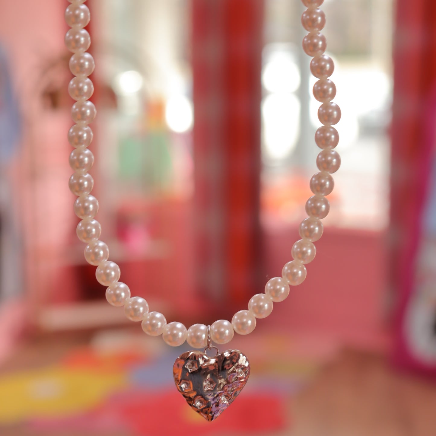 Pearly Starry Heart Charm Necklace