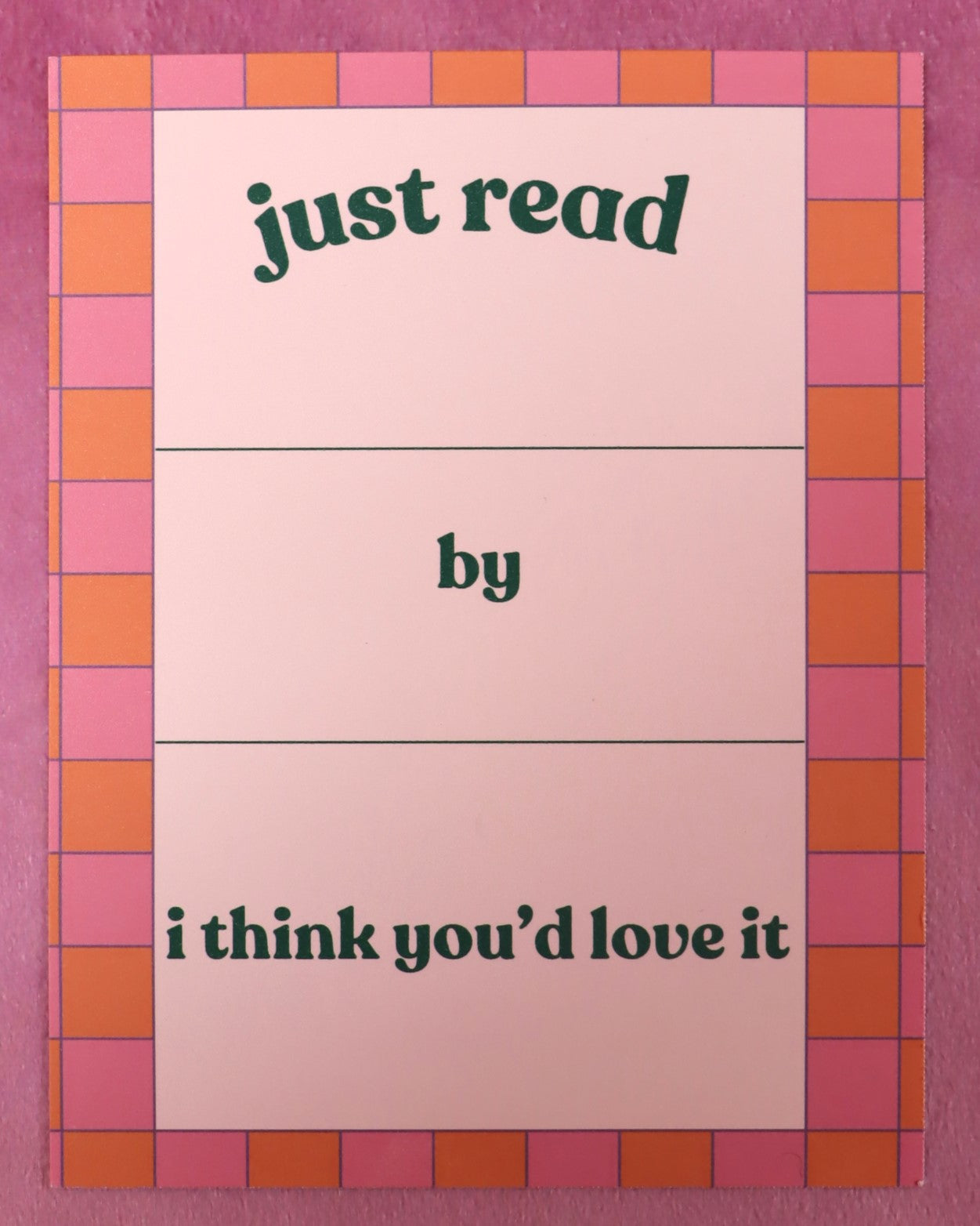 "Just Read ___ By ___" - Single Postcard