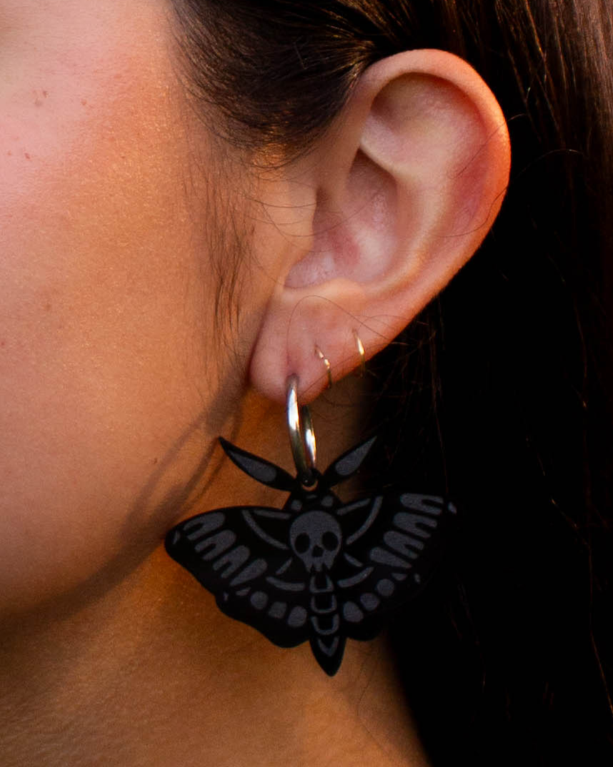 Monochromatic Engraved Moth Earrings