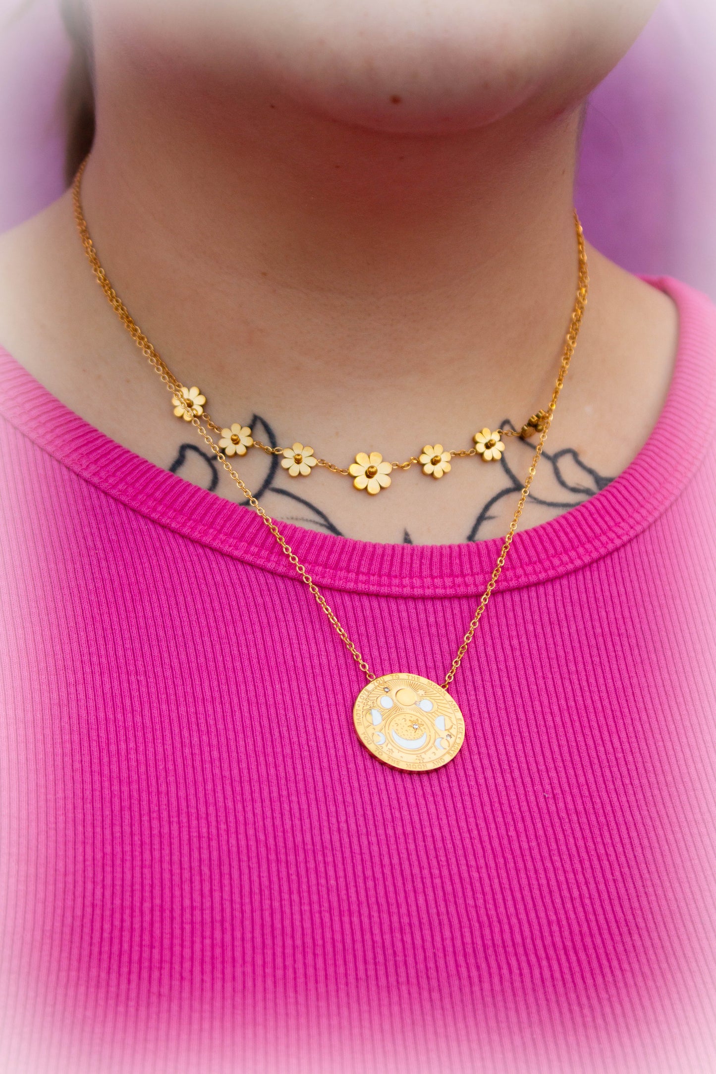 Titanium Retro Flower Chain Necklace