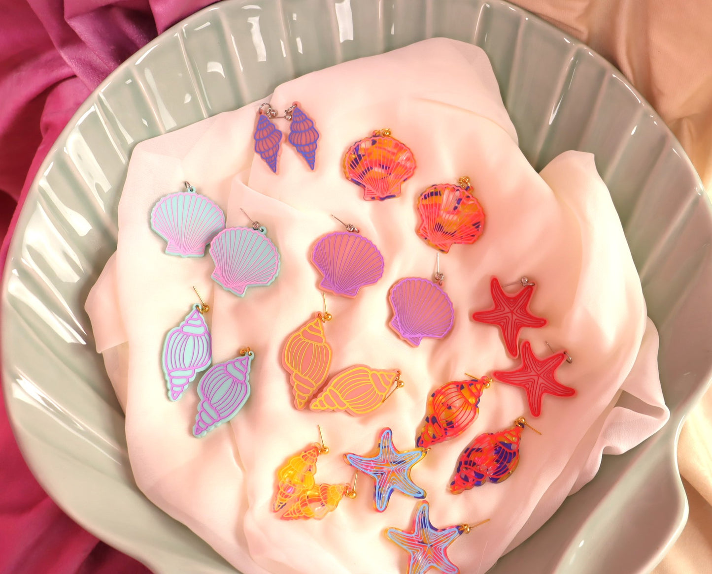 Painted Scallop Shell Earrings
