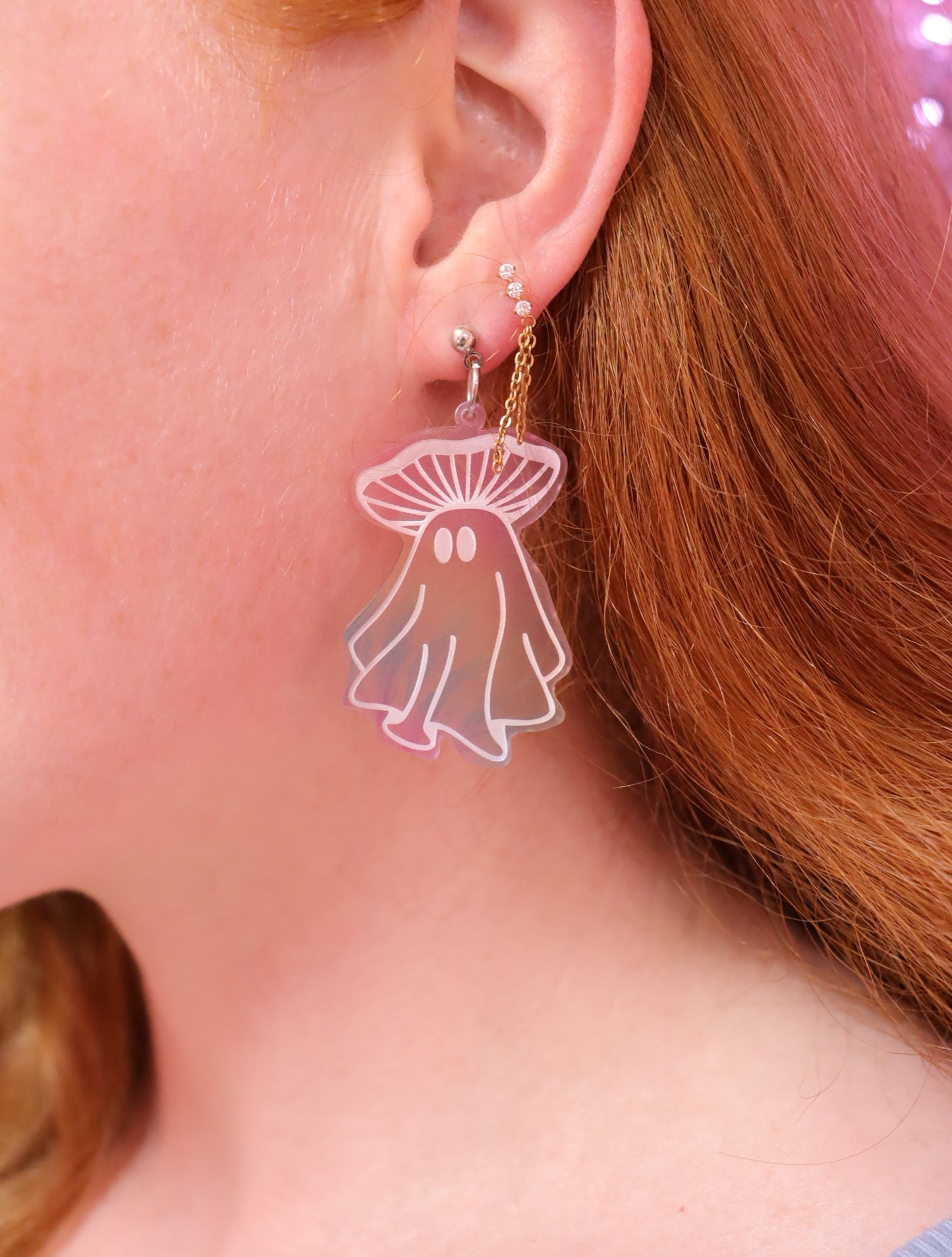 Funky Fungi - Rainbow Mushroom Ghost Earrings