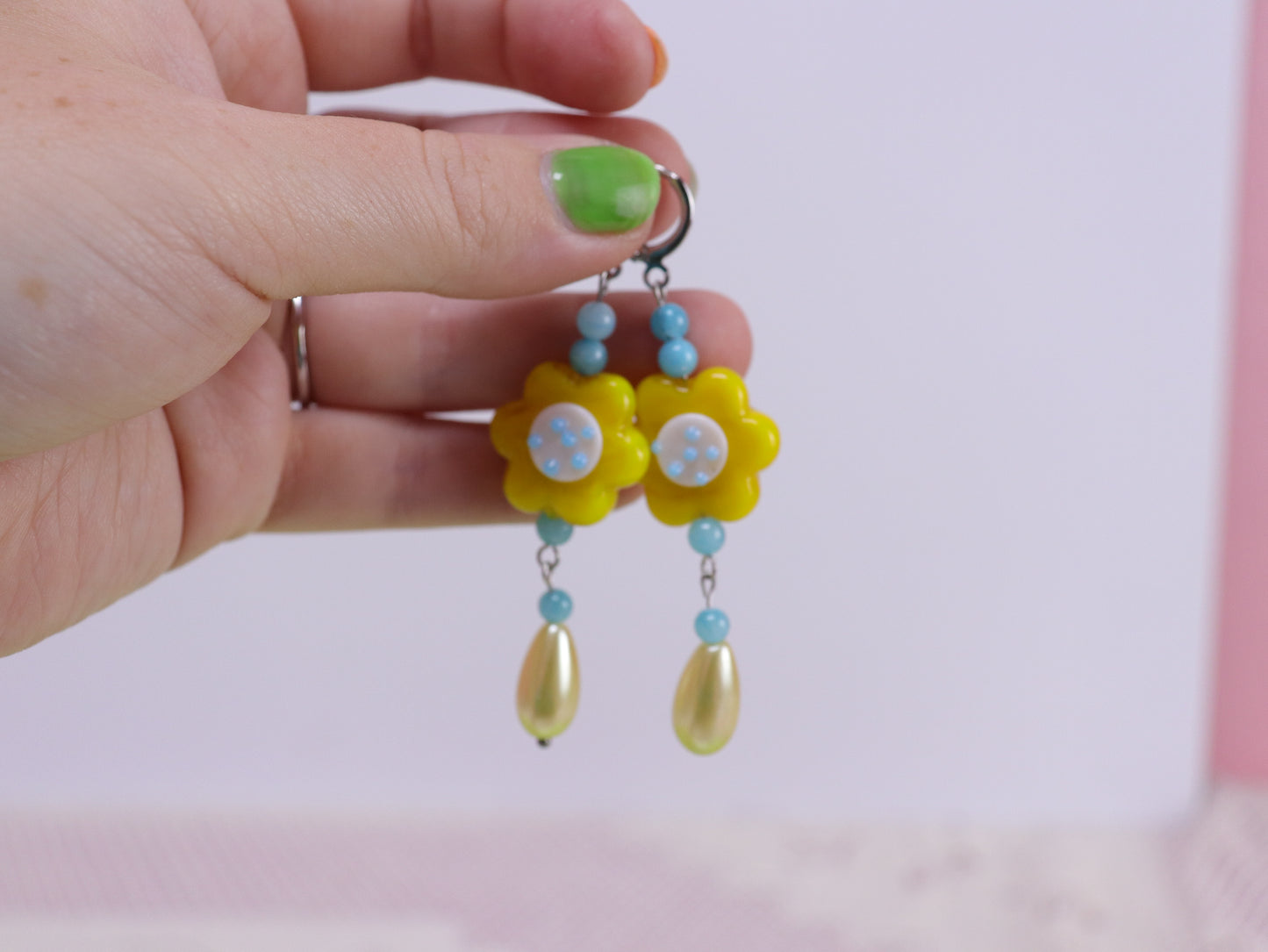 Stylish Blue and Yellow Glass Beaded Earrings