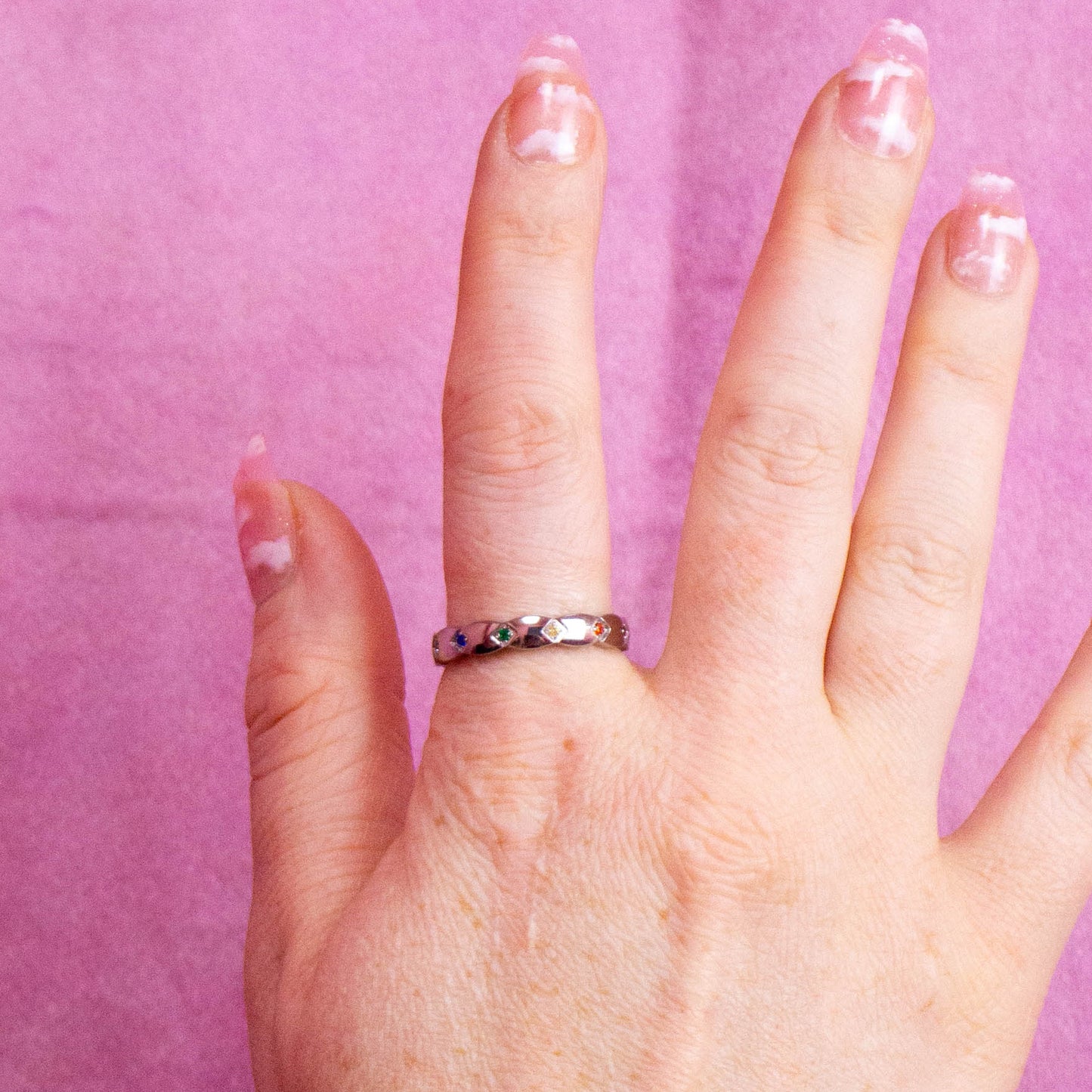 Scalloped Rainbow Gem Titanium Ring