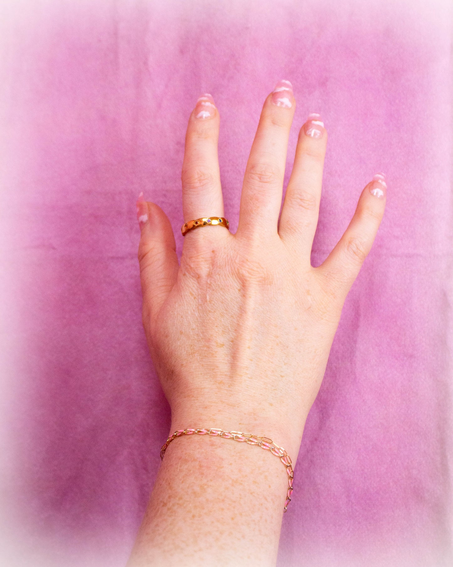 Scalloped Rainbow Gem Titanium Ring