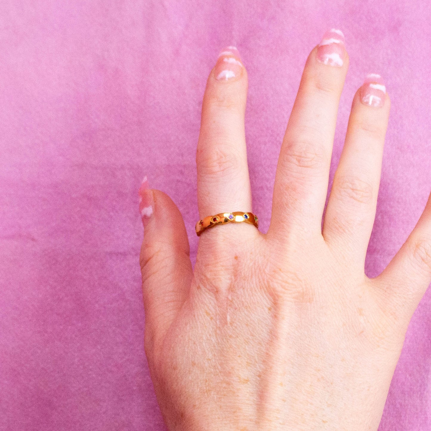Scalloped Rainbow Gem Titanium Ring