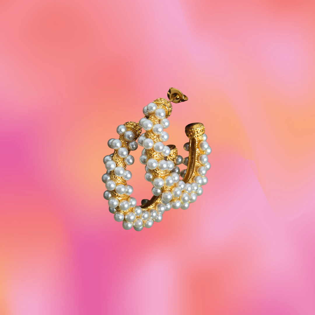 Chunky Pearl Titanium Hoop Earrings