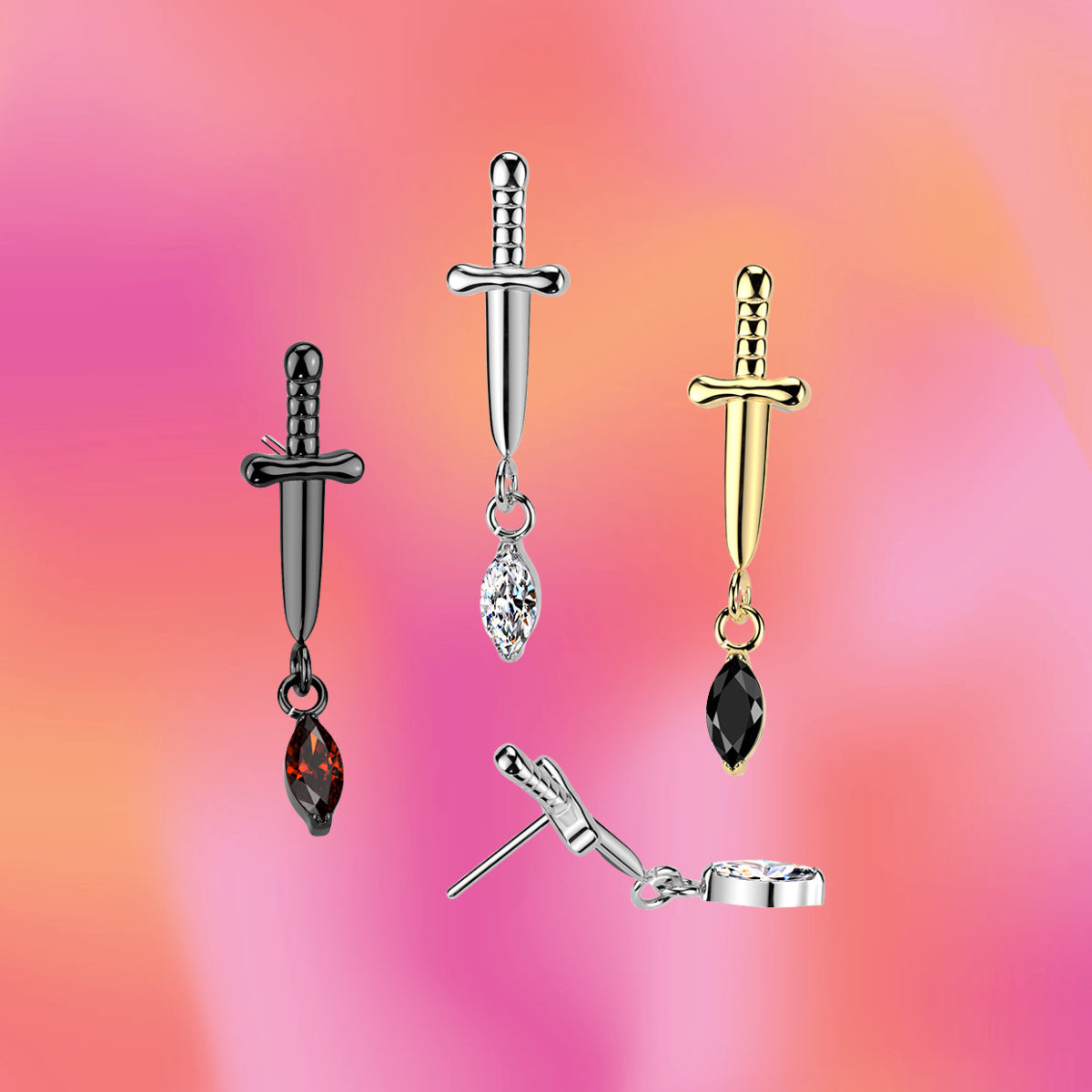 Titanium Sword with Gem Flat Back