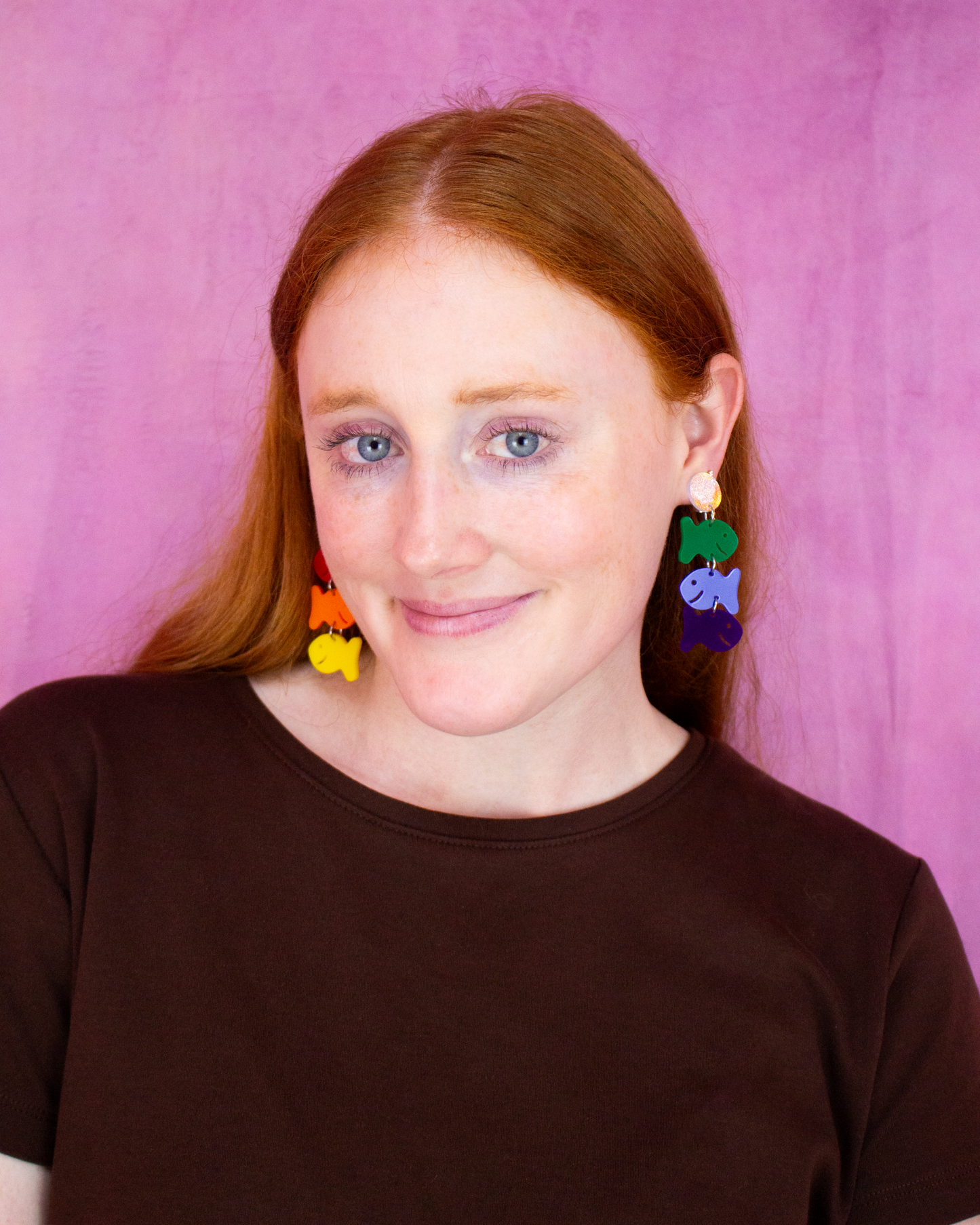 Rainbow Cracker Fish Dangle Earrings