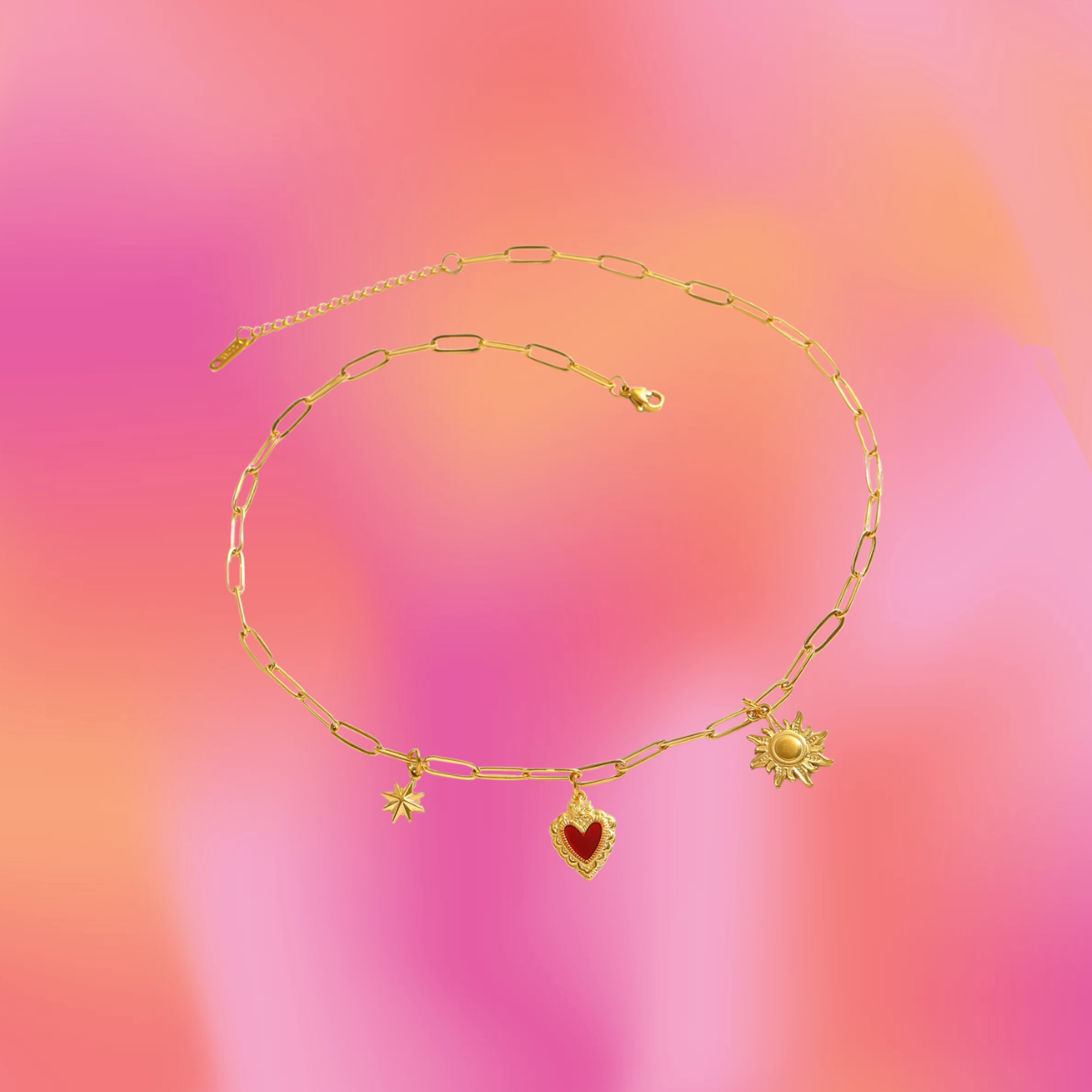 Red Heart Charm Titanium Necklace