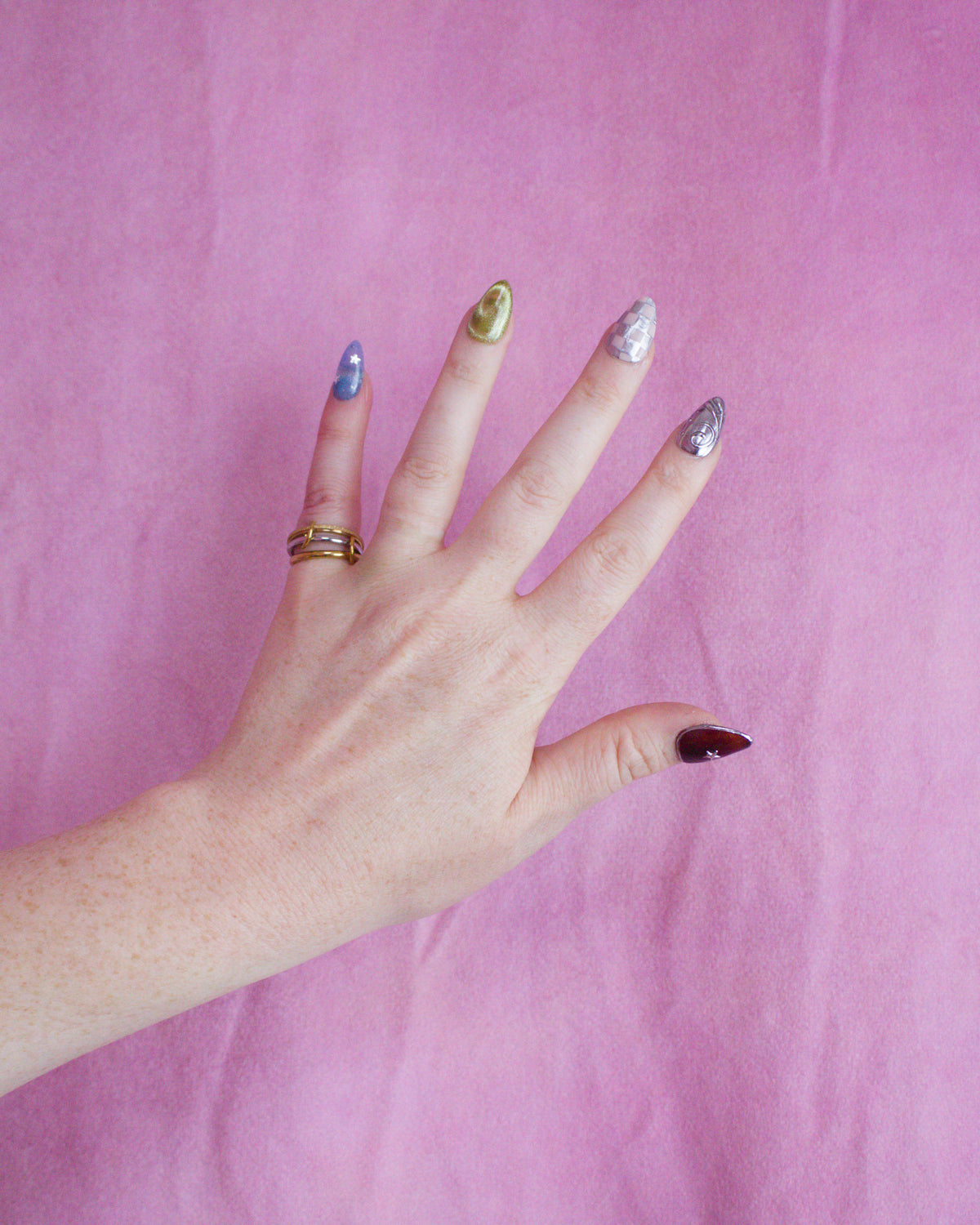 Glitter Stacked Mixed Metal Titanium Ring
