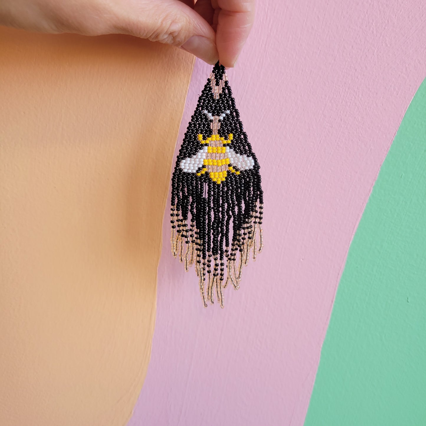 Beaded Bee Fringe Statement Earrings
