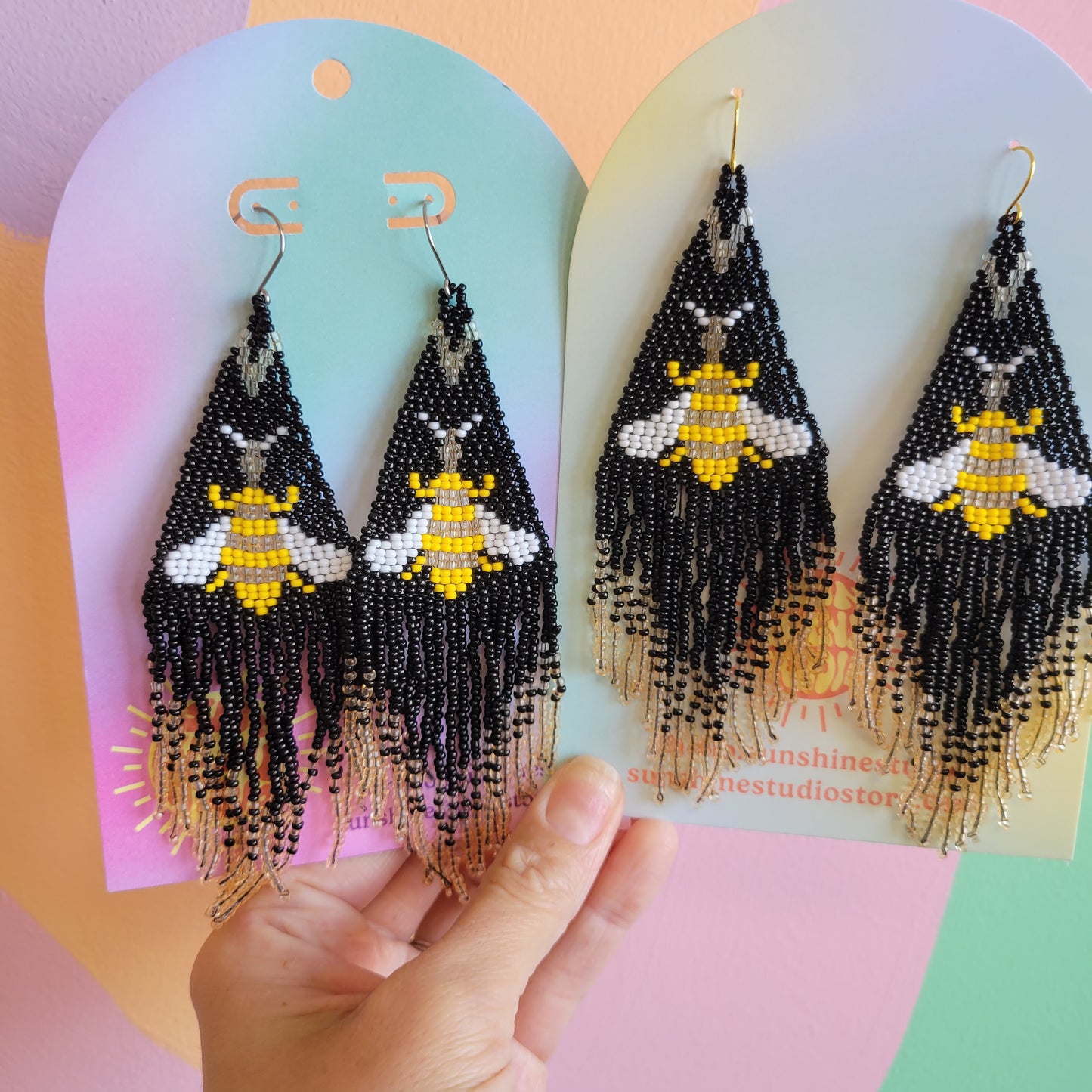 Beaded Bee Fringe Statement Earrings