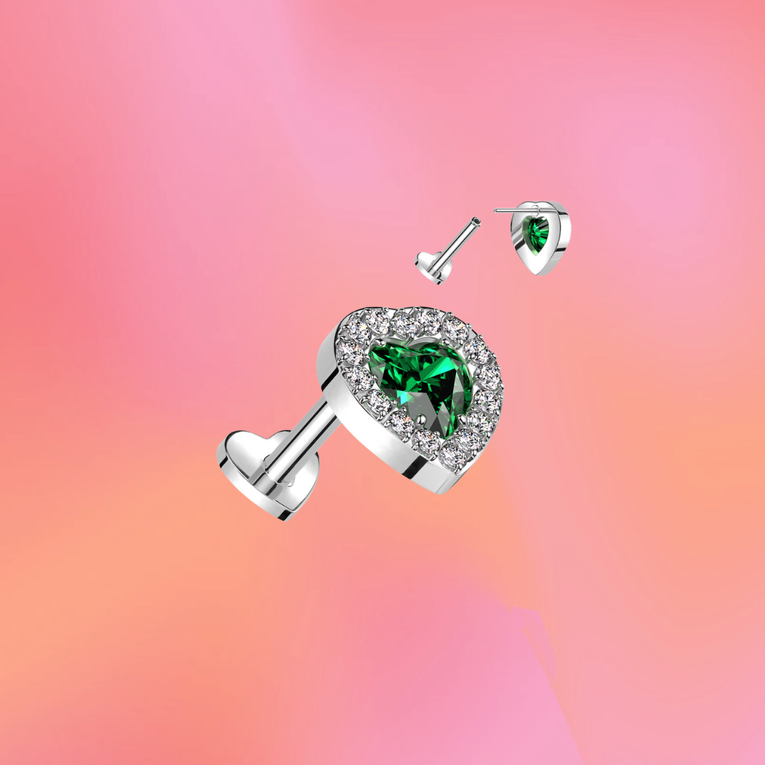 Green Heart Gem Flat Back Earring