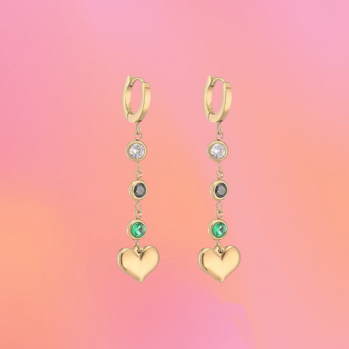 Clear/Black/Green Gem Titanium Earrings