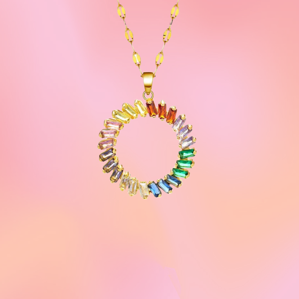 Colorful Gem Circle Titanium Necklace