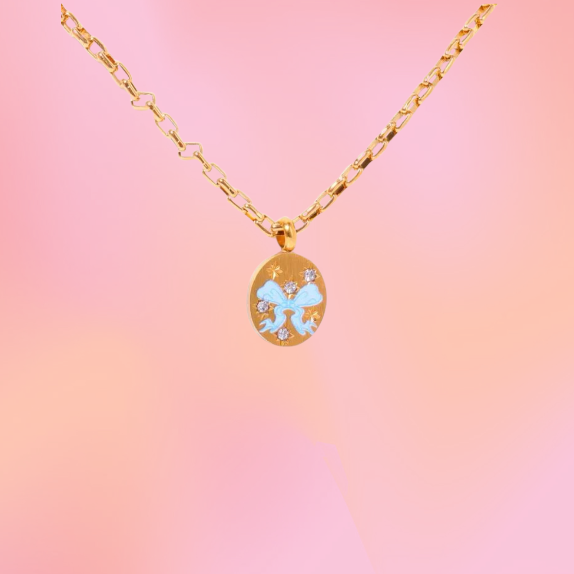 Blue Bow Charm Titanium Necklace