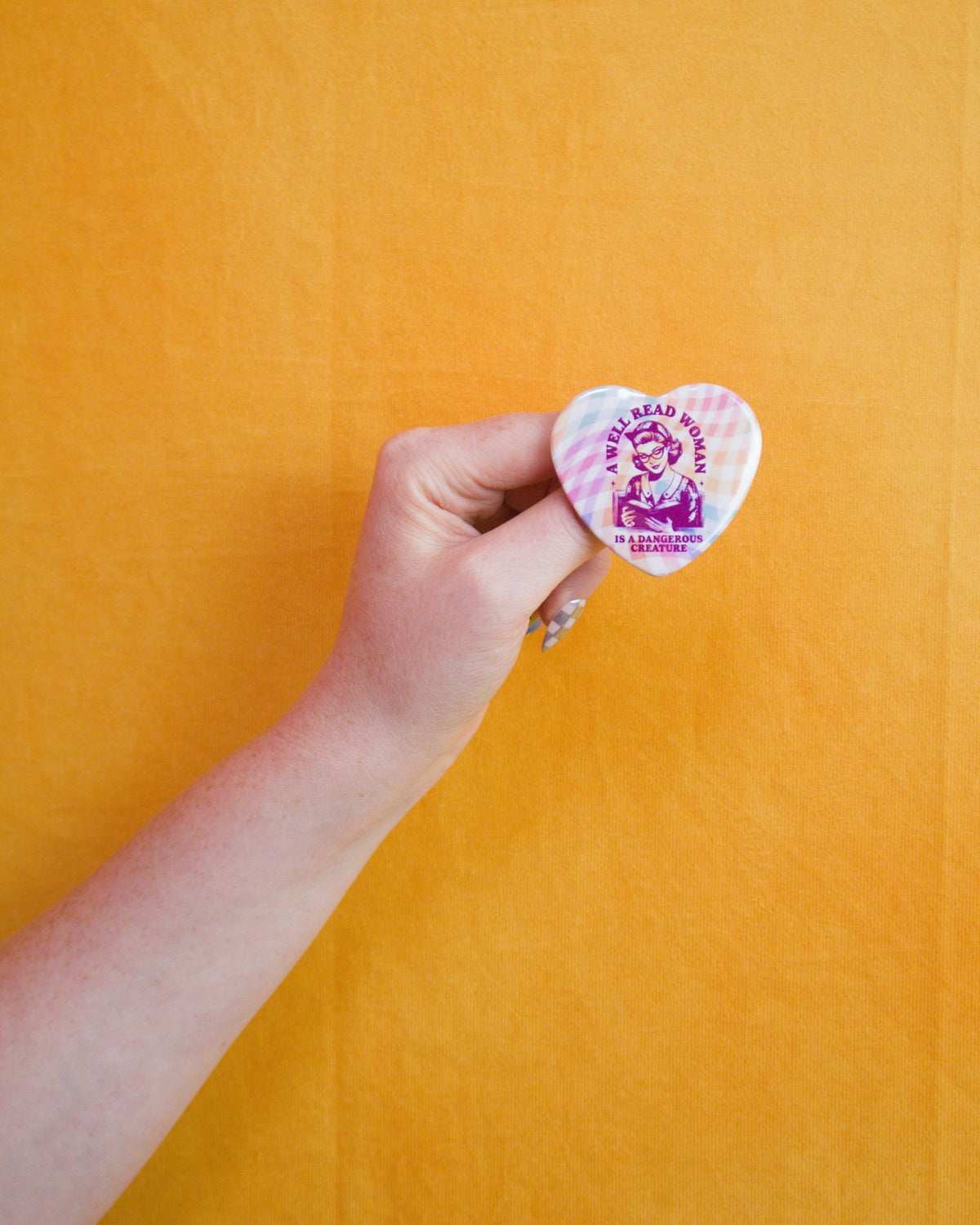 A Well Read Woman Heart Shaped Pin