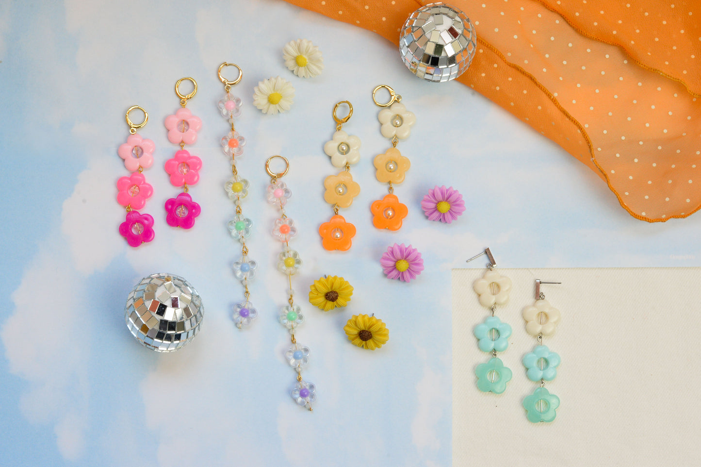 Dreamy Pastel Flower Rainbow Earrings
