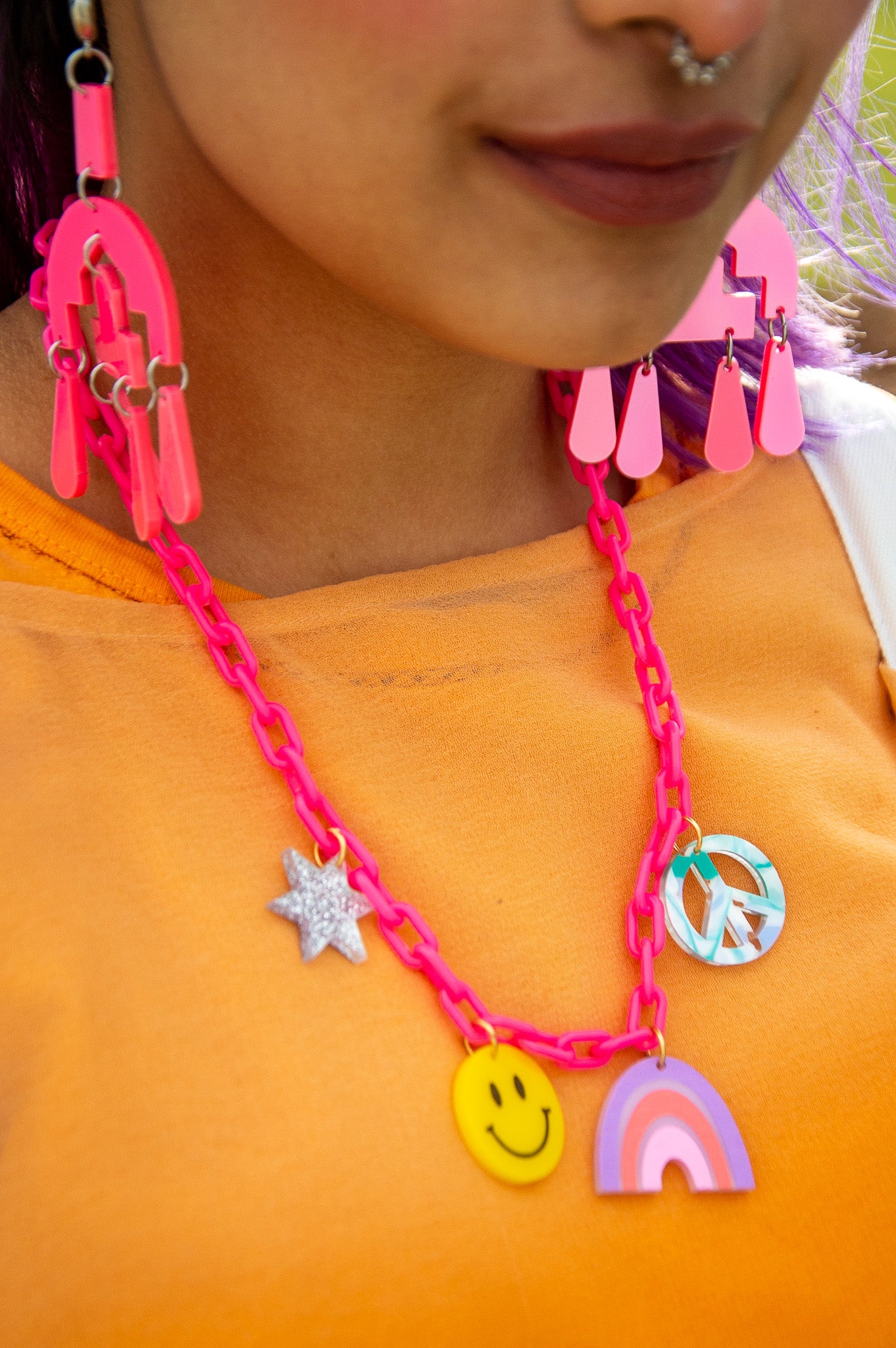 Colorful Statement Necklaces with Charms (Pink or Orange)