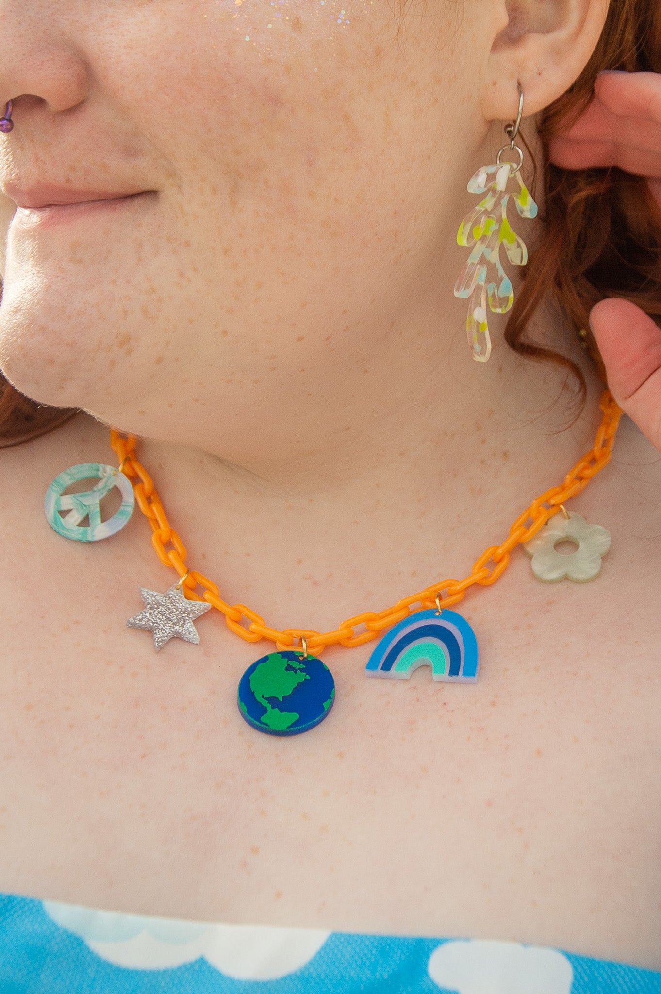 Colorful Statement Necklaces with Charms (Pink or Orange)