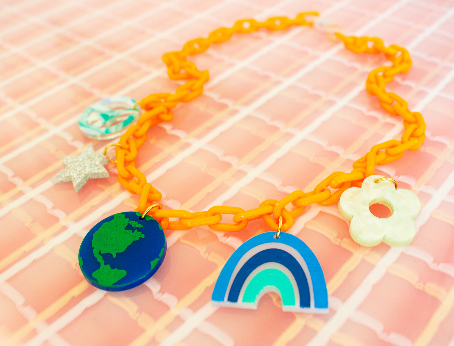 Colorful Statement Necklaces with Charms (Pink or Orange)