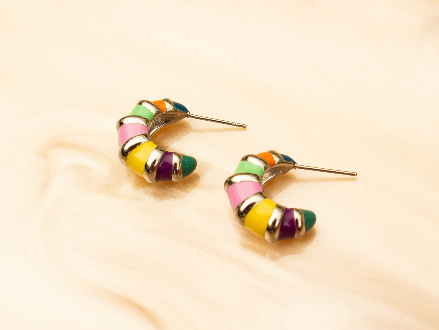 Colorful Stripe Titanium Hoop Earrings