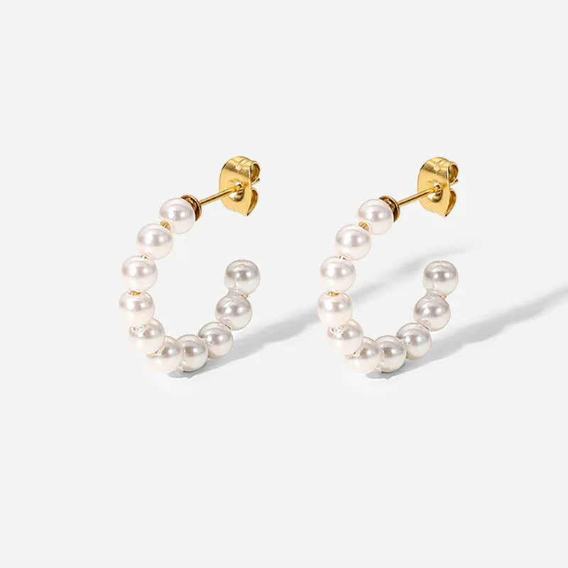Cream Beaded Hoops-Titanium