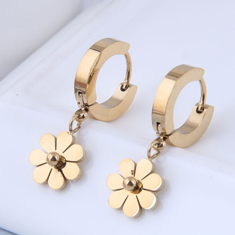 Titanium Daisy Huggie Earrings